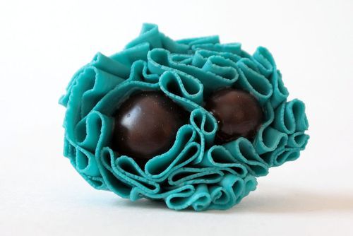 Anel feito de argila de polímero Flor de turquesa - MADEheart.com