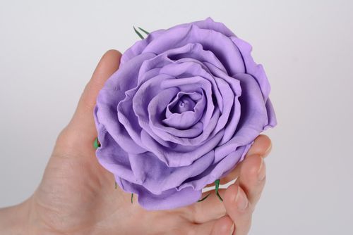 Festive volume handmade foamiran fabric flower hair clip of lilac color - MADEheart.com