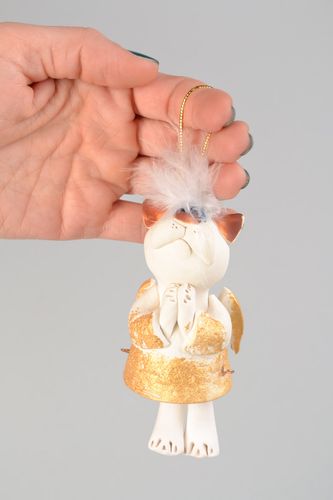Авторский керамический колокольчик с петелькой кот ангел ручная работа маленький - MADEheart.com