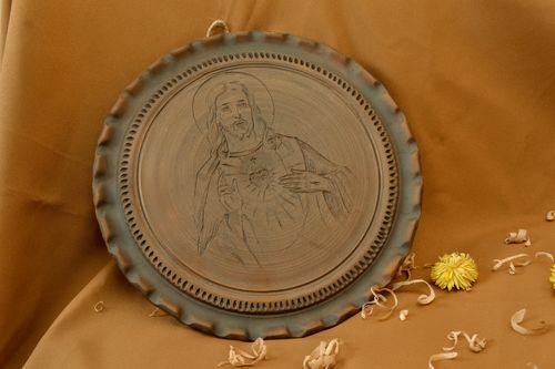 Настенное панно с иконой Иисуса Христа глиняное - MADEheart.com