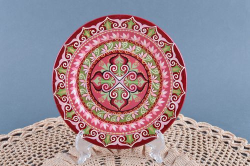 Handmade roter greller Keramik Teller Küchen Deko Wohn Accessoire mit Muster - MADEheart.com