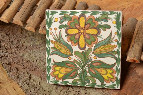 Ceramic tile for kitchen and fireplace hand-painted colorful handmade wall panel - MADEheart.com