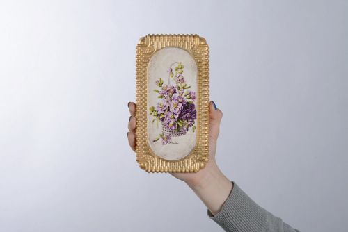 Painel de gesso em forma retangular Buquê de violetas - MADEheart.com