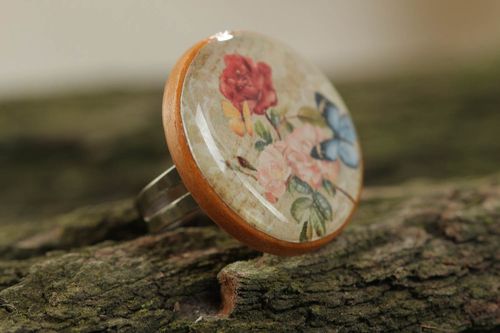 Vintage Ring aus Kaltglasur mit Print künstlerische Designer Handarbeit für Damen - MADEheart.com