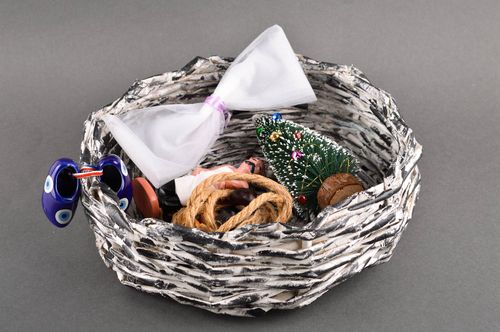 Handmade unusual woven basket stylish interior decor beautiful cute basket - MADEheart.com