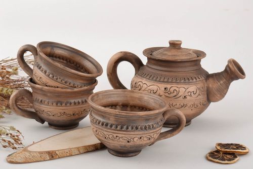 16 oz ceramic teapot with three 8 oz ceramic cups - MADEheart.com