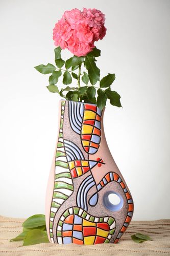 Vase design fait main Vase en argile peint grand Déco maison originale 2 l - MADEheart.com