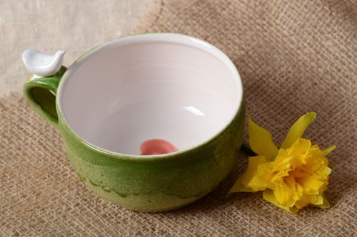 Taza cerámica hecha a mano pintada con esmaltes decorativa original para té - MADEheart.com