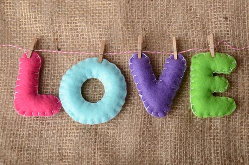 Handmade decorative colorful wall hanging soft letters with cloths pins Love - MADEheart.com