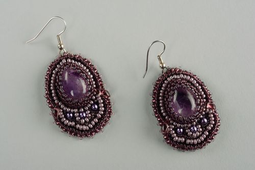 Beaded earrings with amethyst - MADEheart.com