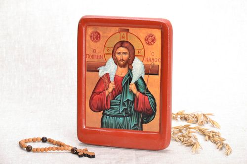 Gedruckte Ikone auf Holz, Reproduktion Jesus, der gute Hirte - MADEheart.com