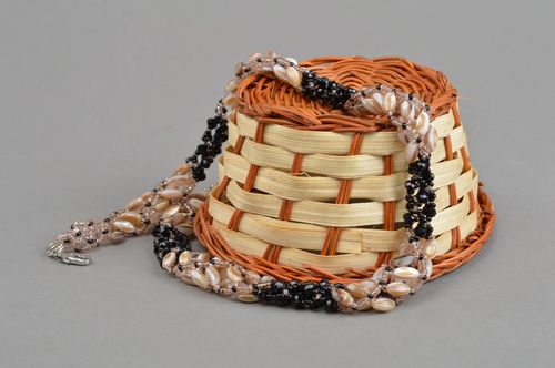 Necklace with cats eye stone beads handmade beautiful female jewelry - MADEheart.com