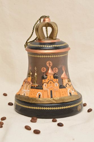 Глиняный церковный колокол расписной темно-коричневый красивый ручной работы - MADEheart.com