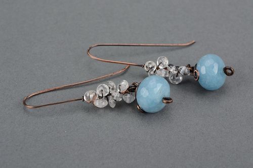 Earrings with aquamarine, wire wrap - MADEheart.com