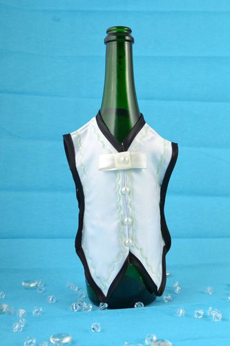 Handmade designer wedding satin fabric cover for champagne bottle Tail Coat - MADEheart.com