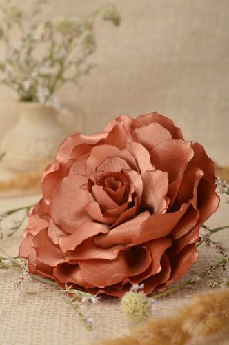 Barrette cheveux fait main Broche fleur de rose de cuivre Accessoire femme - MADEheart.com