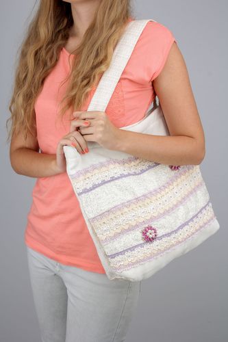 Borsa grande di cotone fatta a mano borsetta interessante accessorio da ragazza - MADEheart.com