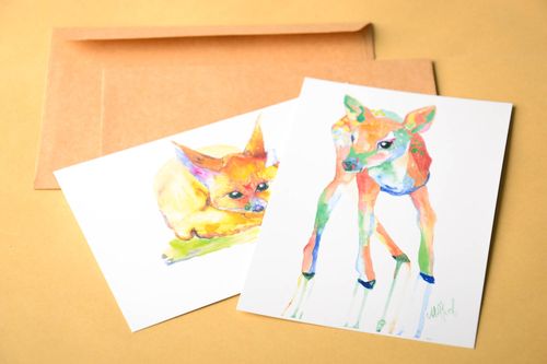 Handmade zwei schöne Grußkarten Geschenk Idee besondere Glückwunschkarten Tiere - MADEheart.com
