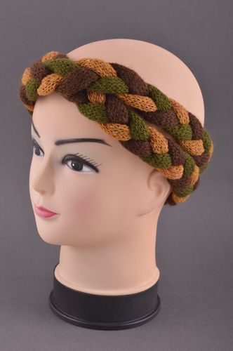 Bandeau cheveux tresse fait main vert-marron tricoté design Accessoire femme - MADEheart.com