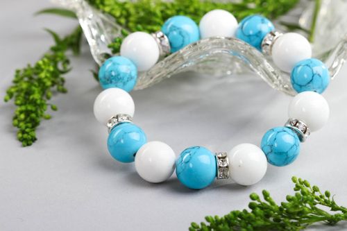 Handmade bracelet with natural stones woven turquoise bracelet agate jewelry - MADEheart.com