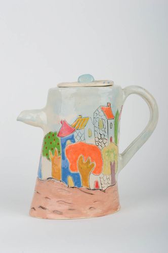 Teekanne aus Ton handgemacht Deko aus Naturmaterialien bunt Keramik Kanne - MADEheart.com