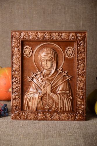 Imágen religiosa icono de madera artesanal decoración de interior María - MADEheart.com