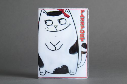 Étui pour passeport en plastique blanc avec image de chat imprimée fait main - MADEheart.com