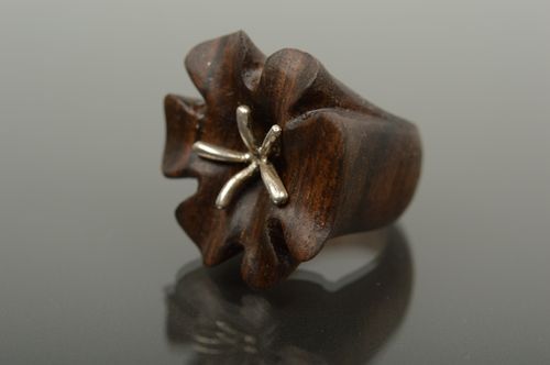 Кольцо из дерева украшение ручной работы с металлом изделие из дерева женское - MADEheart.com