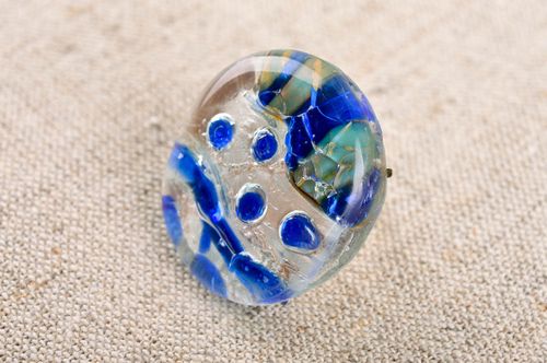 Bague en verre fusing Bijou fait main bleu fourniture métallique Cadeau femme - MADEheart.com