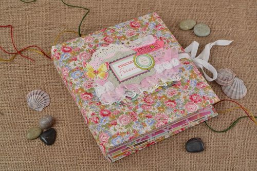 Handmade designer colorful pink floral well wishes scrapbook album  - MADEheart.com
