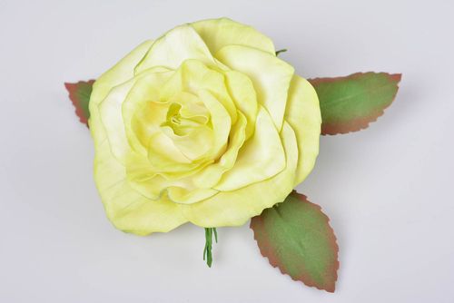 Beautiful womens homemade designer foamiran flower barrette Yellow Rose - MADEheart.com