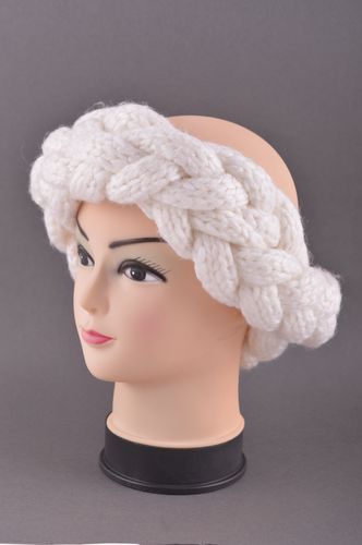 Bandeau cheveux tresse fait main blanc tricoté laine acrylique Accessoire femme - MADEheart.com