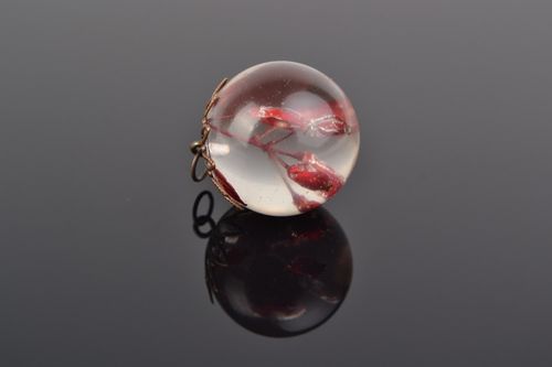 Transparent handmade neck pendant with real berries coated with epoxy - MADEheart.com
