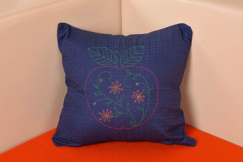 Handmade satin fabric designer dark violet pillow case with machine embroidery - MADEheart.com