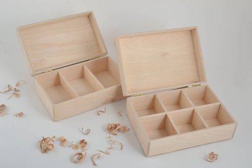 Set Boîte à compartiments Boîte en bois fait main 2 pièces Boîtes à décorer - MADEheart.com