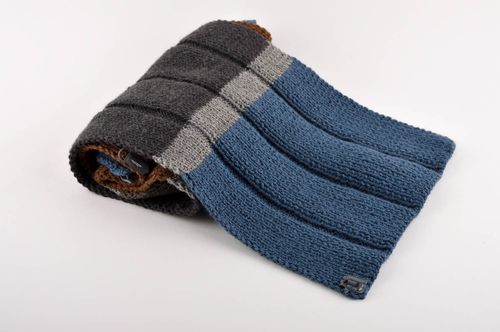 Шарф ручной работы шарф на шею теплый большой шарф унисекс серый с синим - MADEheart.com