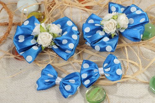 Handmade set of beautiful hair clips made of satin ribbons 4 pieces hair accessories - MADEheart.com