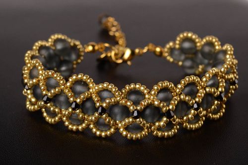Glass black and gold color beads all-size bracelet for women - MADEheart.com
