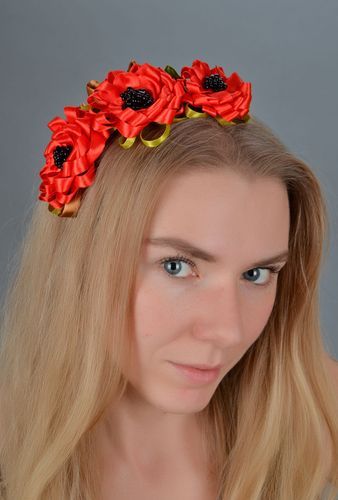Aro de cabelo de fitas Papoilas vermelhas - MADEheart.com