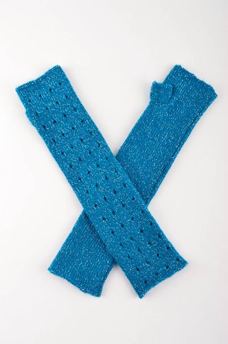 Вязаные митенки хэнд мэйд вязаный аксессуар голубой вязаные перчатки без пальцев - MADEheart.com