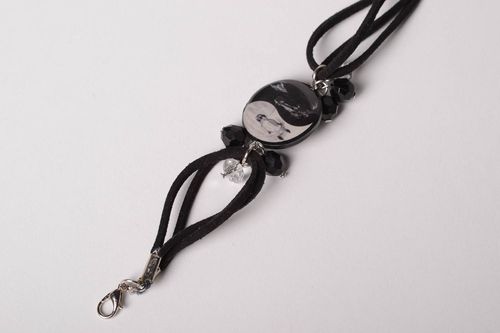 Black handmade bracelet fashionable leather and plastic women accessory - MADEheart.com