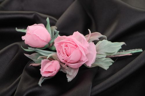 Handmade designer fabric flower brooch pink tender accessory for tender girl - MADEheart.com