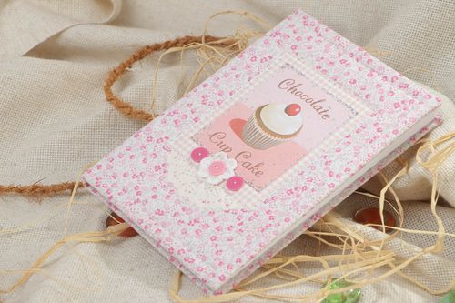 Handmade designer copybook with a pink cotton cover for a girl - MADEheart.com