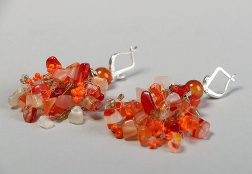 Boucles doreilles avec cornaline et perles de rocaille tchèques  - MADEheart.com