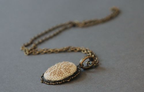 Vintage pendant with embroidery - MADEheart.com