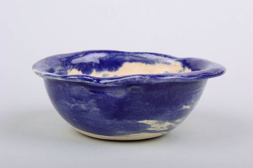 Small blue ceramic plate cute unusual pottery stylish handmade kitchenware - MADEheart.com