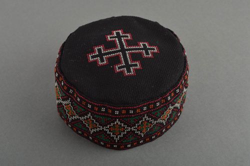 Chapeau ethnique fait main Calotte Cadeau homme coton noir traditionnel - MADEheart.com