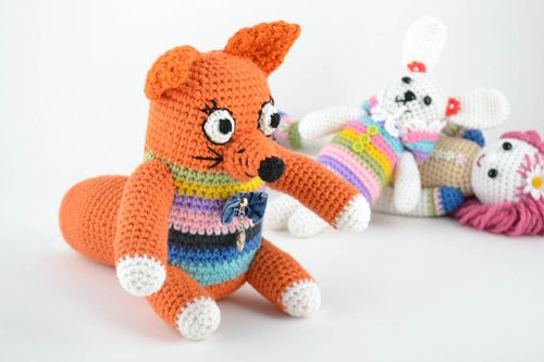 Handmade small designer crocheted soft toy cute ginger fox for children - MADEheart.com