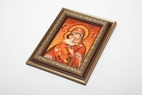 Icône artisanale en ambre Notre-Dame de Vladimir - MADEheart.com