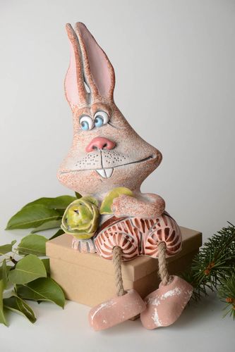 Tirelire céramique faite main Figurine animal peinte Cadeau original Lapin - MADEheart.com